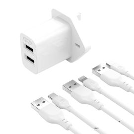 XO L109 (UK) Dual USB-A 2.4A Charger with Micro cable