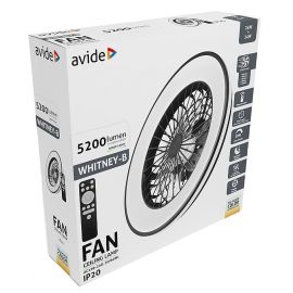 Avide Whitney Φωτιστικό-Ανεμιστήρας 2x24W+15W κινητήρας, IR τηλεχειριστήριο Μαύρο