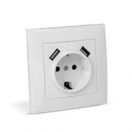 Entac Arnold Recessed wall socket earthed + 2 USB 2.1A (total) White